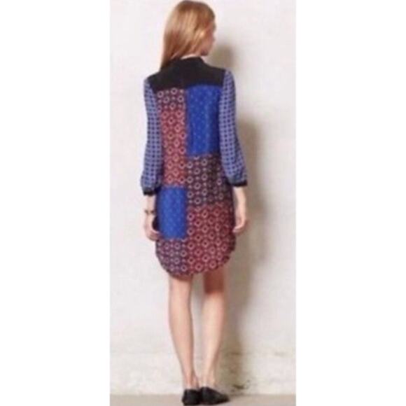Anthropologie Moulinette Souers Silk Patchwork Shirt Dress M Boho 70s Mod Tunic - Picture 3 of 11